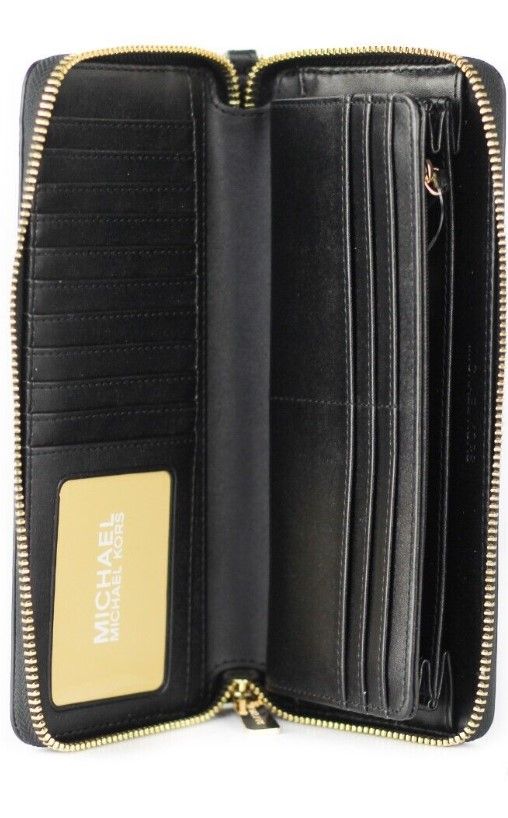 Portefeuille continental Michael Kors Jet Set Travel grand format en cuir galet noir