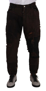 Dolce & Gabbana Brown Cotton Distressed Regular Denim Jeans