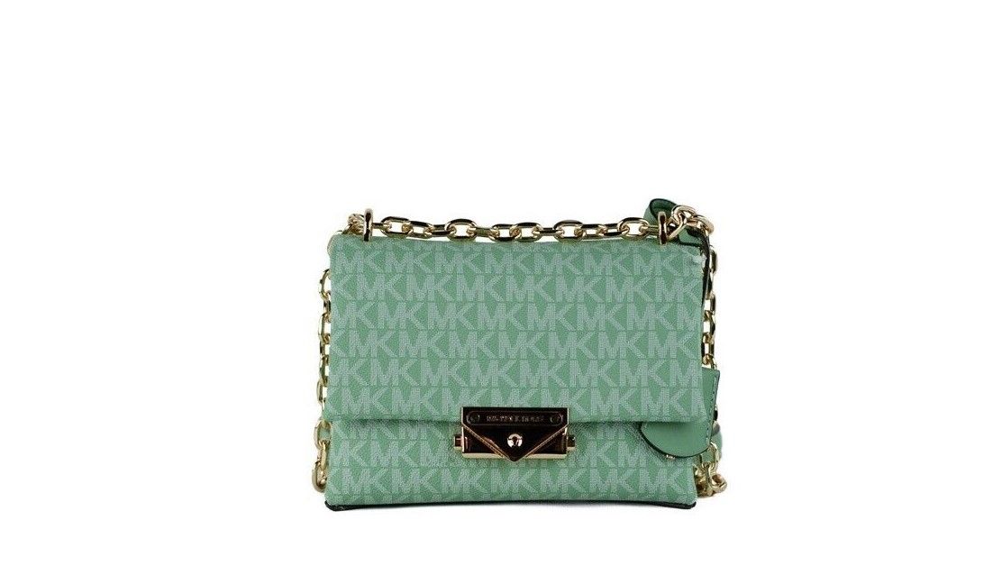 Petit sac bandoulière convertible à rabat en PVC vert d'eau Michael Kors Cece