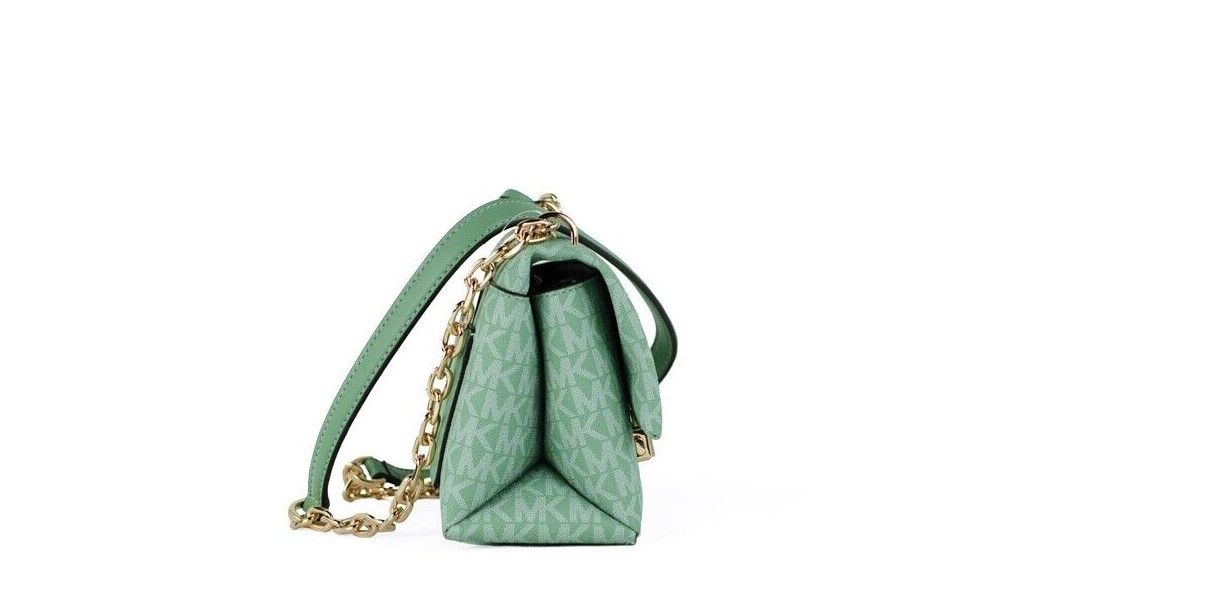 Petit sac bandoulière convertible à rabat en PVC vert d'eau Michael Kors Cece