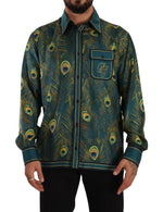 Dolce & Gabbana Peacock Feather Print Silk Pajama Mens Shirt