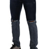 Dolce & Gabbana Blue Two Tone Tattered Cotton Slim Denim Jeans