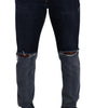 Dolce & Gabbana Blue Two Tone Tattered Cotton Slim Denim Jeans