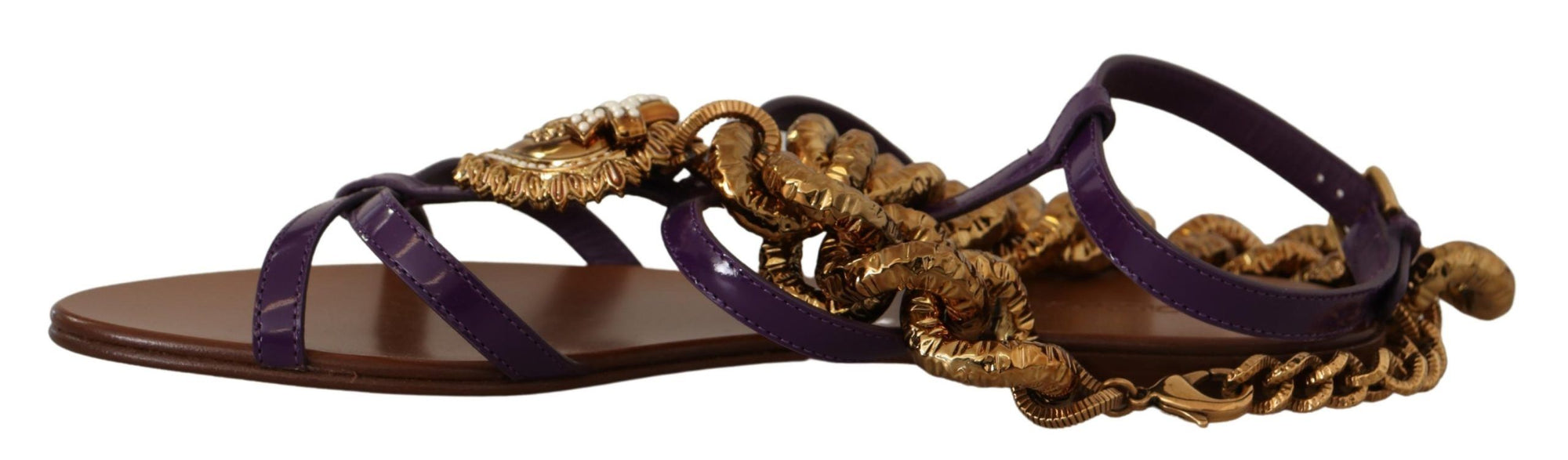 Chaussures plates gladiateur à chaîne Purple Heart de Dolce & Gabbana