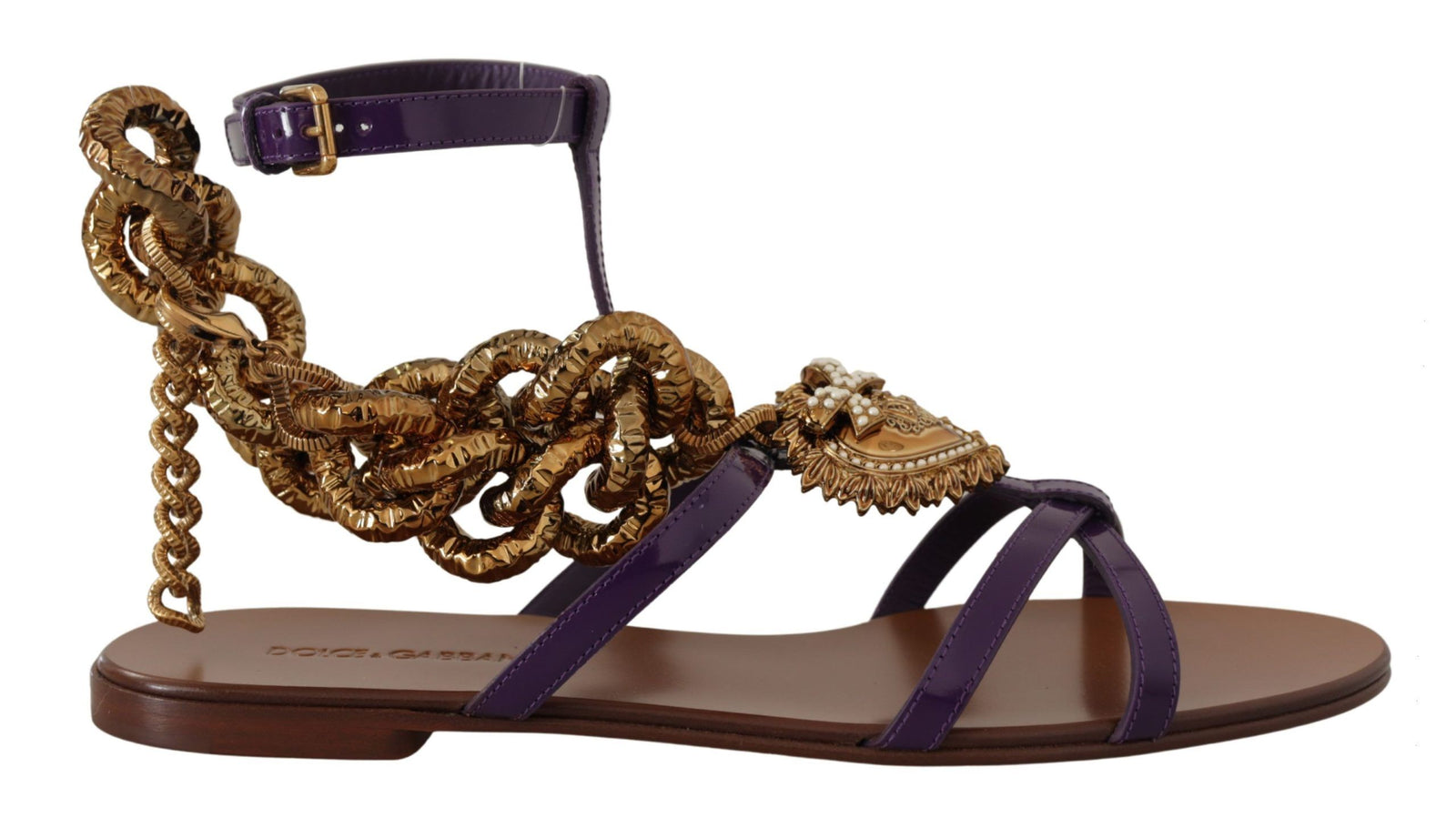 Chaussures plates gladiateur à chaîne Purple Heart de Dolce & Gabbana