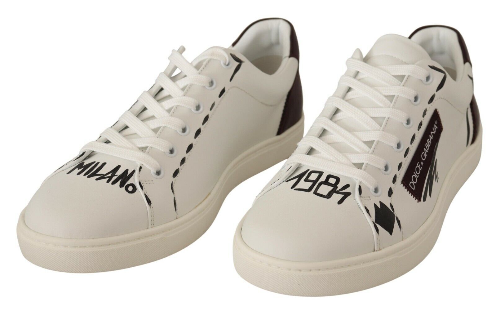 Dolce & Gabbana White Bordeaux Leather Low Tops Sneakers