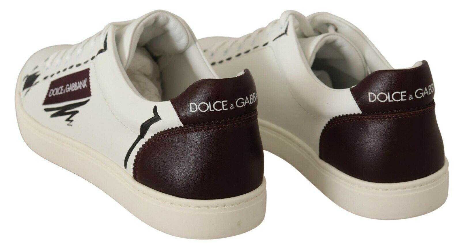 Dolce & Gabbana White Bordeaux Leather Low Tops Sneakers
