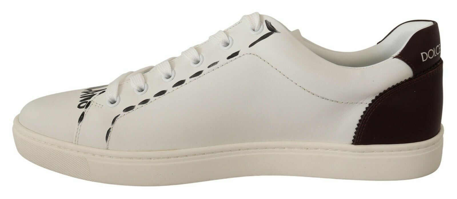 Dolce & Gabbana White Bordeaux Leather Low Tops Sneakers
