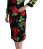 Dolce & Gabbana Black Red Roses Sheath Stretch Silk Dress