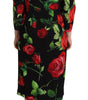 Dolce & Gabbana Black Red Roses Sheath Stretch Silk Dress