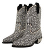 Dolce & Gabbana Black Suede Strass Crystal Cowgirl Boots