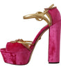Dolce & Gabbana Pink Velvet Crystal Ankle Strap Sandals Shoes