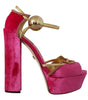 Dolce & Gabbana Pink Velvet Crystal Ankle Strap Sandals Shoes