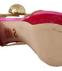 Dolce & Gabbana Pink Velvet Crystal Ankle Strap Sandals Shoes