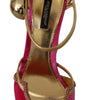 Dolce & Gabbana Pink Velvet Crystal Ankle Strap Sandals Shoes