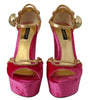 Dolce & Gabbana Pink Velvet Crystal Ankle Strap Sandals Shoes