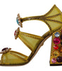 Dolce & Gabbana Yellow Leather Crystal Ayers Sandals Shoes