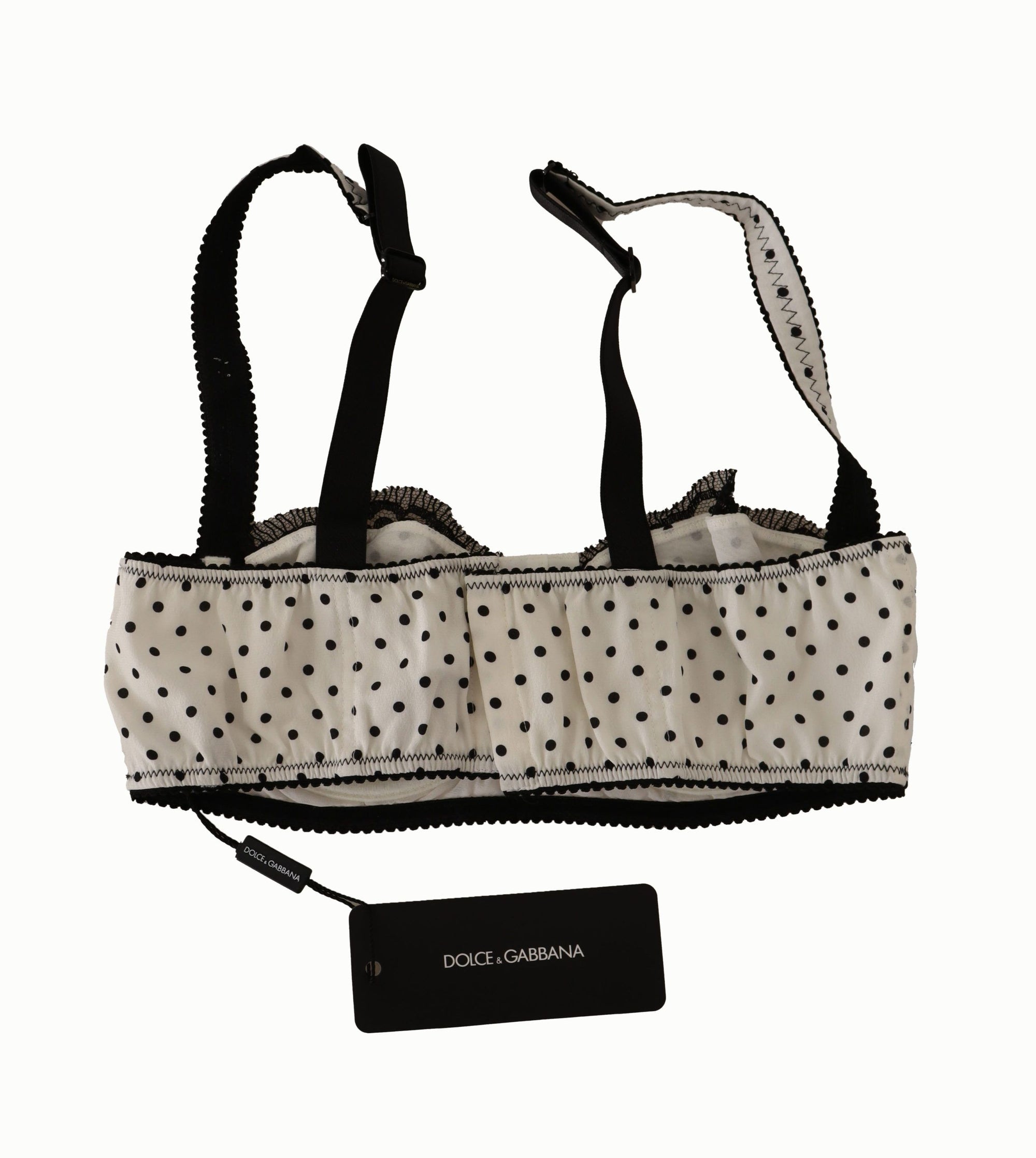 Dolce & Gabbana White Black Polka Dot Satin Lace Balconette Bra