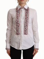 Polo élégant à manches longues en coton blanc Dolce & Gabbana