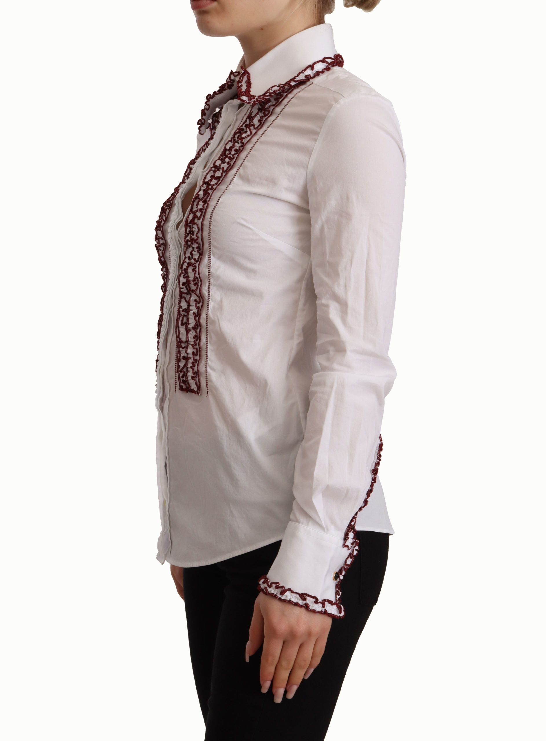 Polo élégant à manches longues en coton blanc Dolce & Gabbana