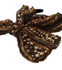 Dolce & Gabbana Gold Crystal Beaded Sequined Silk Bow Headband Diadem