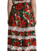 Dolce & Gabbana Multicolor Geranium Print Lace Long Maxi Dress