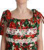 Dolce & Gabbana Multicolor Geranium Print Lace Long Maxi Dress