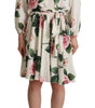 Dolce & Gabbana White Rose Print Long Sleeves A-line Dress