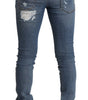Dolce & Gabbana Light Blue Tattered Cotton Denim Skinny Jeans