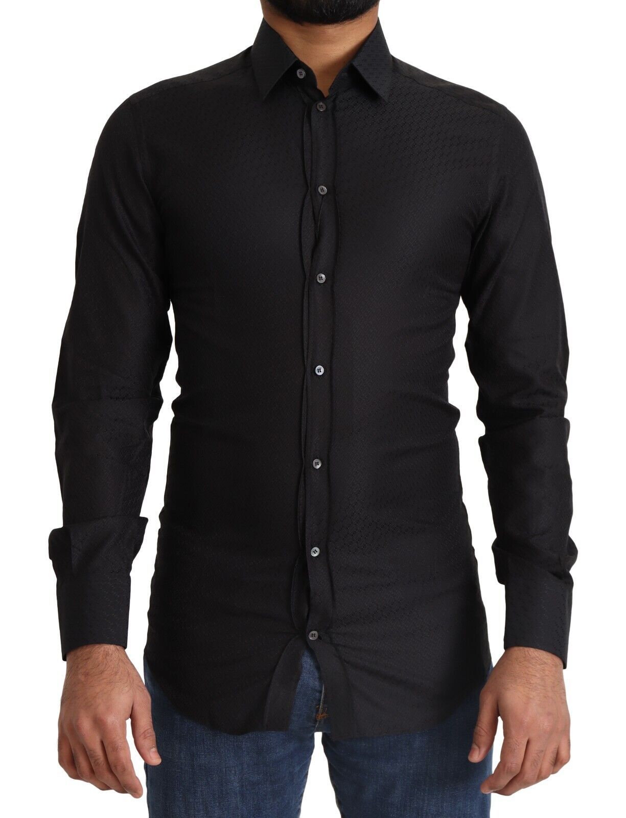 Chemise élégante en coton noir et doré Dolce &amp; Gabbana