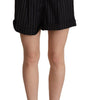 Dolce & Gabbana Black Stripes Wool High Waist Trouser Bermuda Shorts