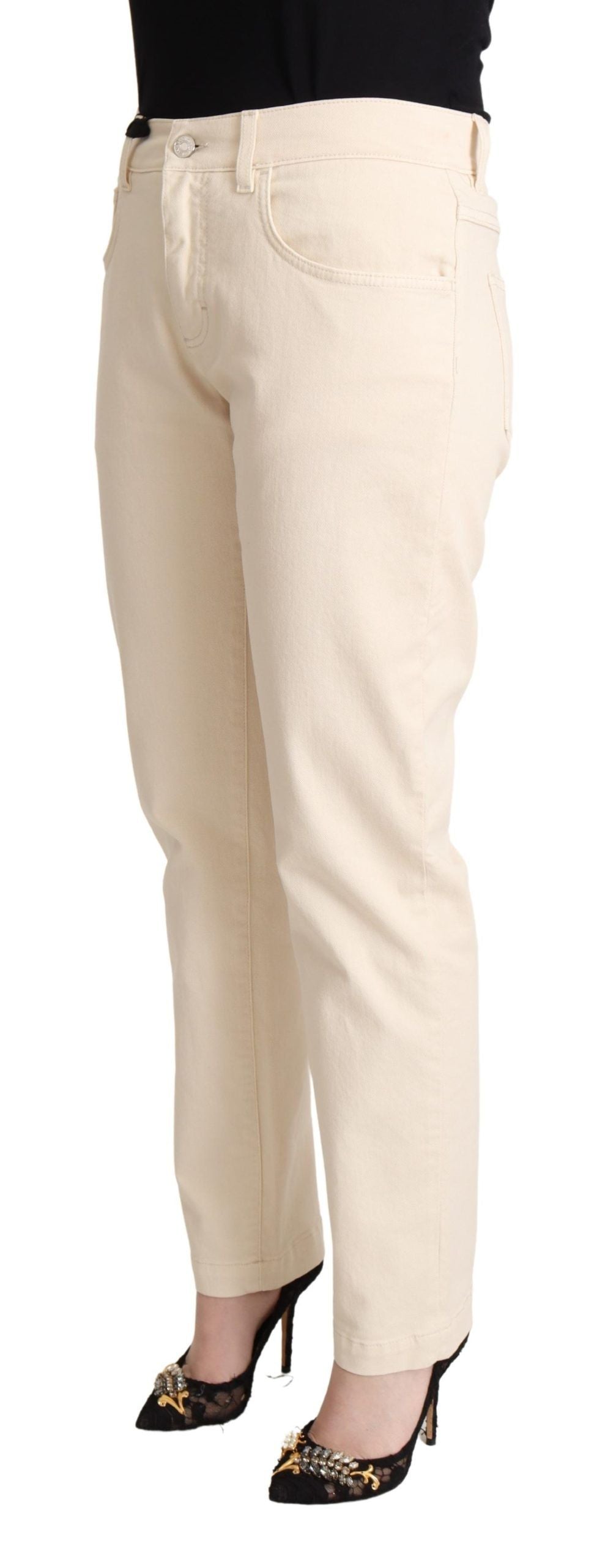 Dolce &amp; Gabbana Chic White Skinny Boyfriend Jeans with Logo Plaque