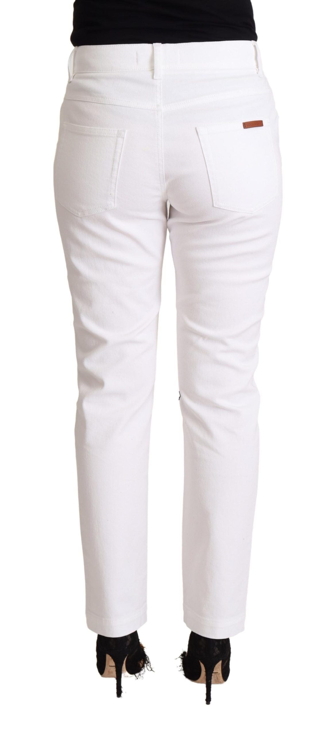 Dolce &amp; Gabbana Chic White Tapered Denim Jeans with Logo Patch