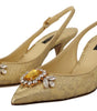 Dolce & Gabbana Gold Crystal Slingbacks Pumps Heels Shoes
