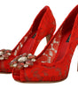Escarpins à talons en dentelle Taormina en cristal rouge Dolce &amp; Gabbana