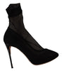 Dolce & Gabbana Black Stretch Tulle Stretch Boots Shoes