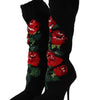 Dolce & Gabbana Black Stretch Socks Red Roses Booties Shoes