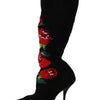 Dolce & Gabbana Black Stretch Socks Red Roses Booties Shoes