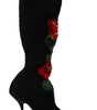 Dolce & Gabbana Black Stretch Socks Red Roses Booties Shoes