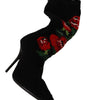 Dolce & Gabbana Black Stretch Socks Red Roses Booties Shoes