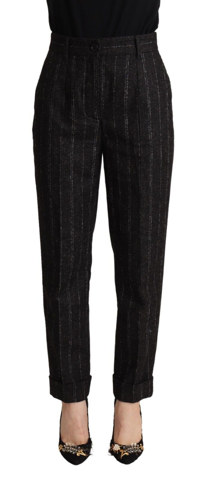 Dolce &amp; Gabbana Elegant High-Waisted Striped Tapered Pants