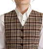 Dolce & Gabbana Brown Checkered Leopard V-neck Sleeveless Vest Top