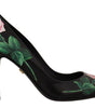 Dolce &amp; Gabbana - Escarpins élégants en cuir noir à imprimé roses