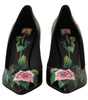Dolce &amp; Gabbana - Escarpins élégants en cuir noir à imprimé roses