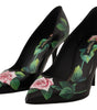 Dolce &amp; Gabbana - Escarpins élégants en cuir noir à imprimé roses