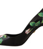 Dolce &amp; Gabbana - Escarpins élégants en cuir noir à imprimé roses