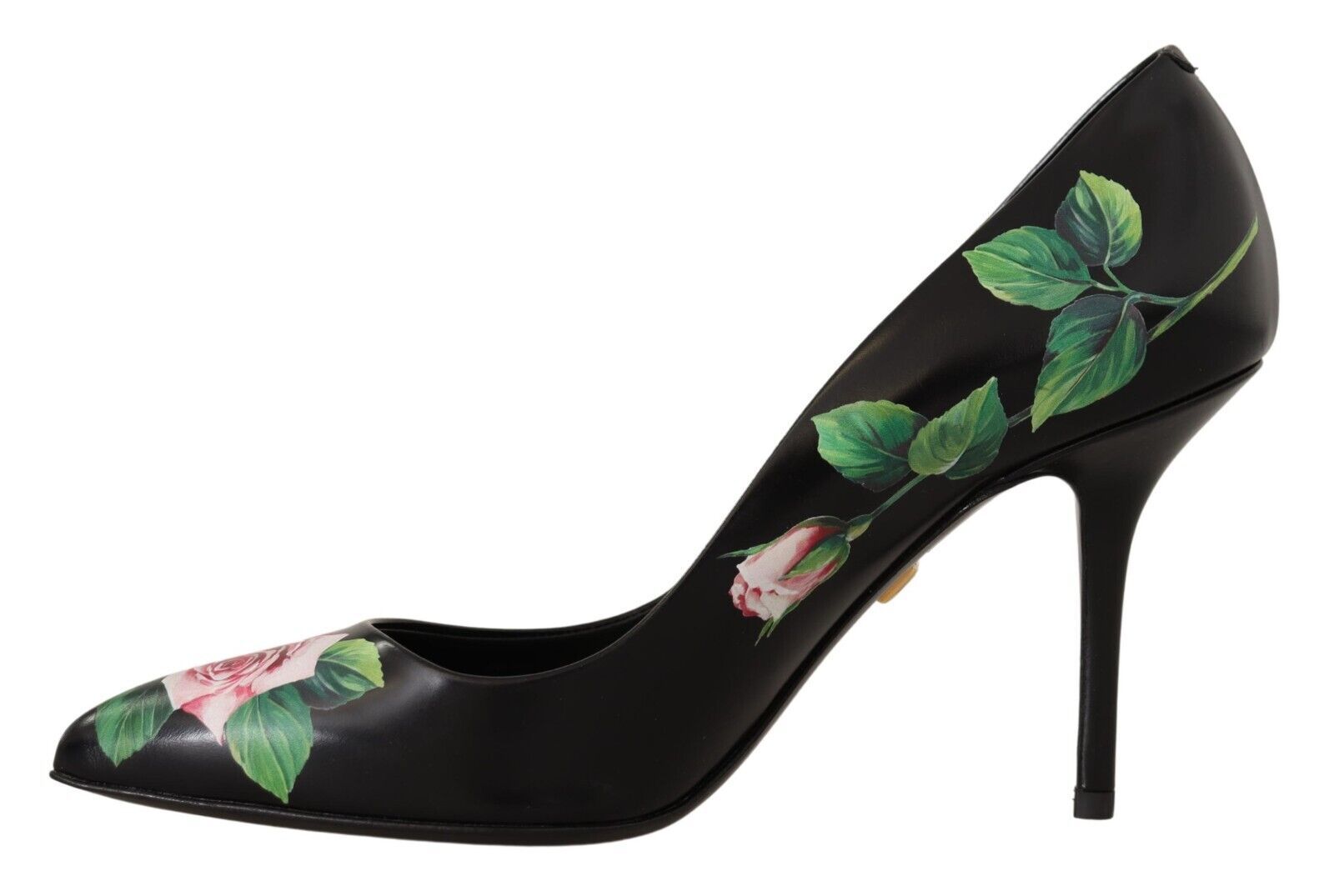 Dolce &amp; Gabbana - Escarpins élégants en cuir noir à imprimé roses