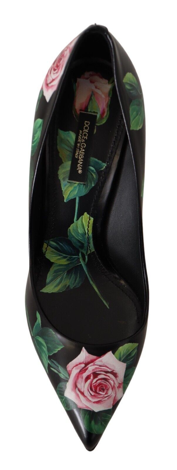 Dolce &amp; Gabbana - Escarpins élégants en cuir noir à imprimé roses