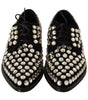 Dolce & Gabbana Black Leather Crystals Lace Up Formal Shoes