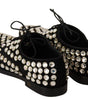 Dolce & Gabbana Black Leather Crystals Lace Up Formal Shoes